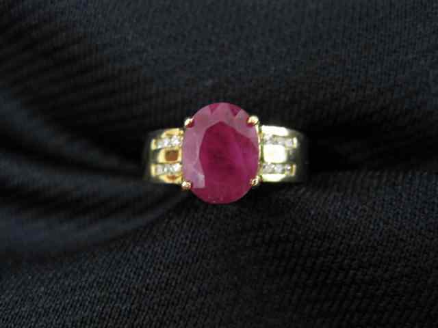 Appraisal: Ruby Diamond Ring carat oval gem with diamonds on each