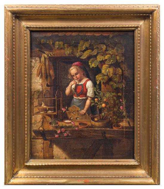 Appraisal: Sale Lot Artist Unknown Continental Girl at the Window oil