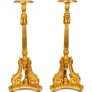 Appraisal: A Pair of Louis XVI Style Giltwood Torcheres TH CENTURY