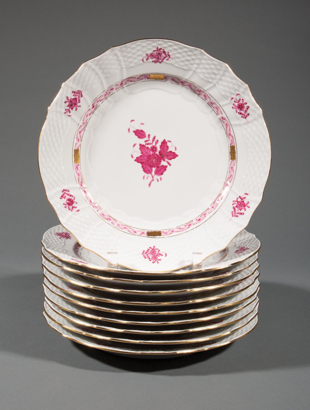 Appraisal: Ten Herend Chinese Bouquet Raspberry Porcelain Dinner Plates dia in