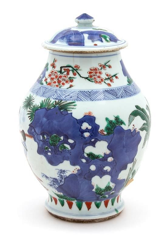 Appraisal: A Chinese Wucai Porcelain Covered Jar Height x diameter inches