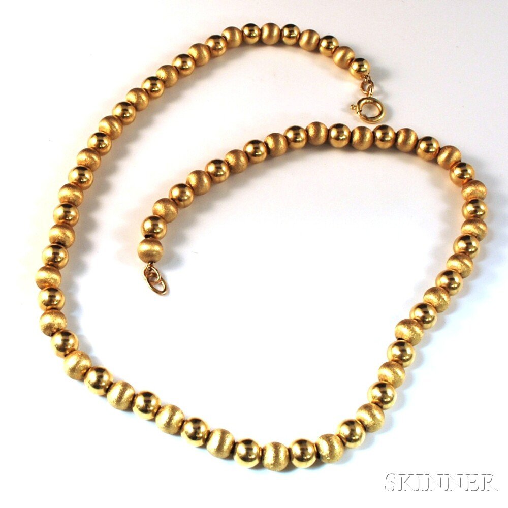 Appraisal: kt Gold Bead Necklace with alternating polished and brushed gold