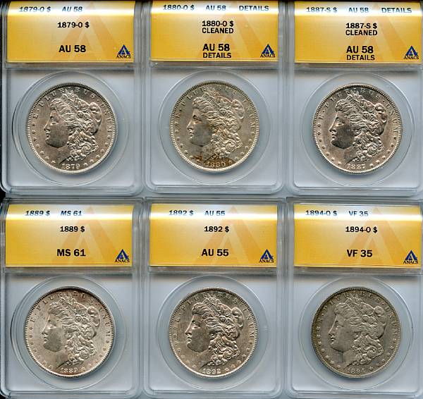 Appraisal: Morgan Dollars -O AU ANACS -O AU Details Cleaned ANACS