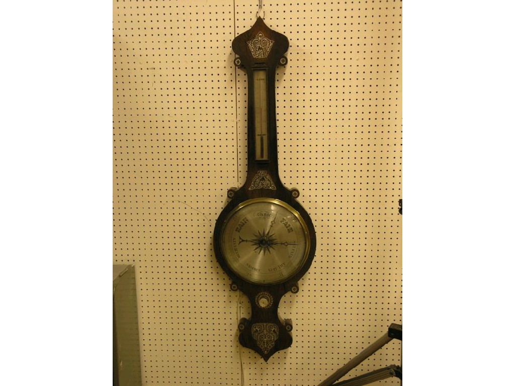 Appraisal: An early Victorian rosewood and mother of pearl wheel barometer