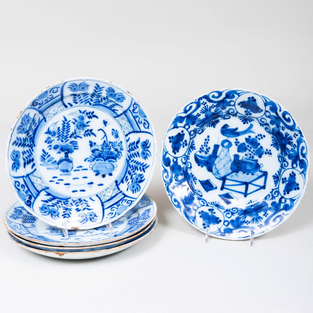 Appraisal: Group of Five Dutch Blue and White Delft Plates Indistinct