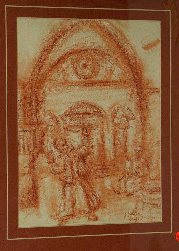 Appraisal: Jacques Zucker Polish - crayon on paper Synagogue interior dated