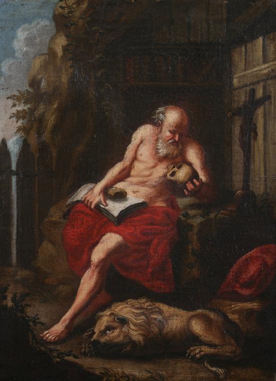 Appraisal: CONTINENTAL SCHOOL th century ST JEROME inscribed on stretcher Oil