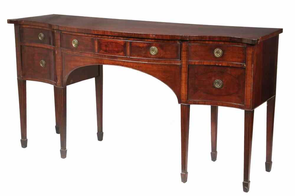 Appraisal: SERPENTINE SIDEBOARD - Hepplewhite Style Sideboard in mahogany having shaped