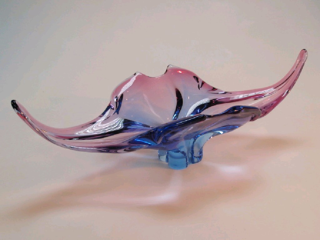 Appraisal: A Bohemian free form blue and pink tinted glass vase