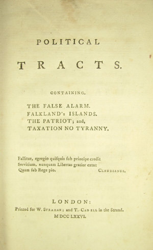 Appraisal: Johnson Samuel POLITICAL TRACTS FIRST COLLECTED EDITION half-title crossed-out contemporary