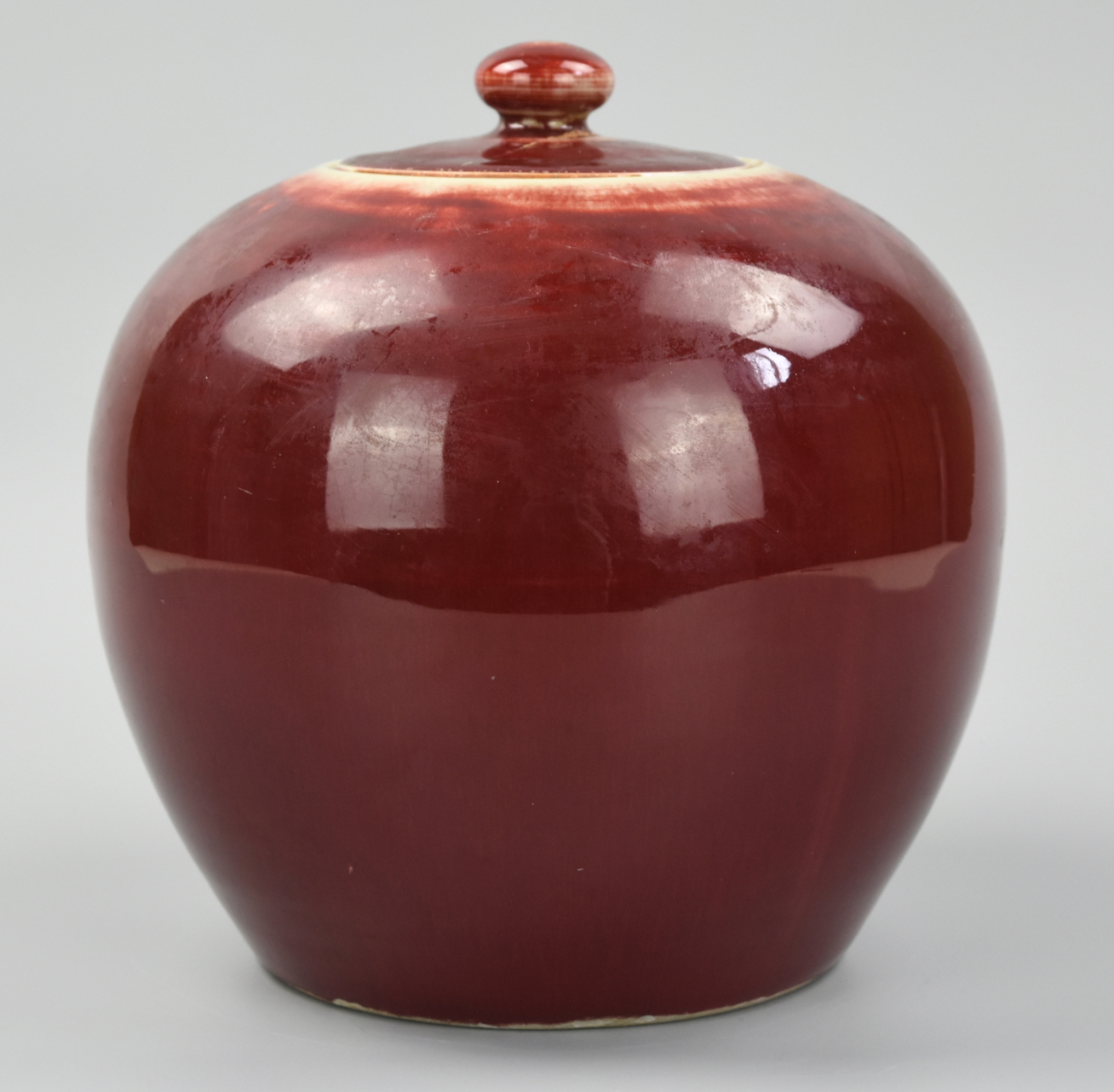 Appraisal: CHINESE RED GLAZED JAR AND COVER TH C A th