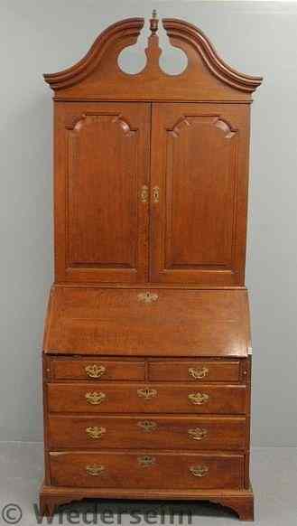 Appraisal: Connecticut Chippendale walnut two-part secretary bookcase c with a broken