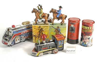 Appraisal: Wild West figures and tinplate Trains Modern Toys silver Mountain