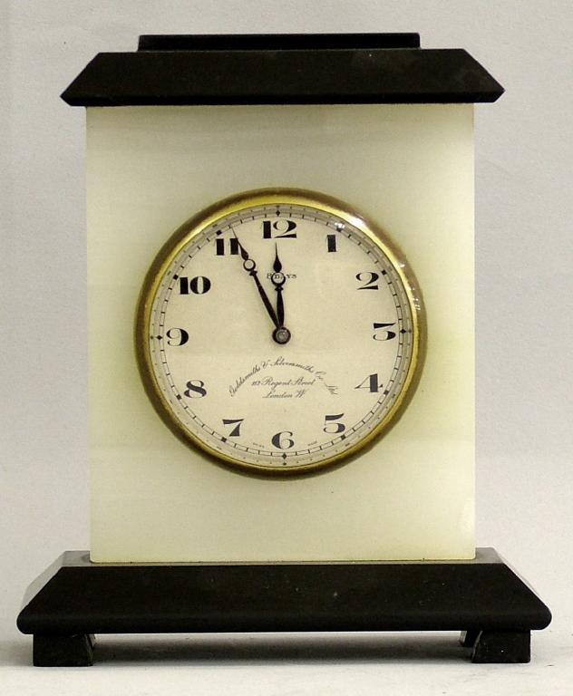 Appraisal: Small white onyx and black marble desk timepiece the dial