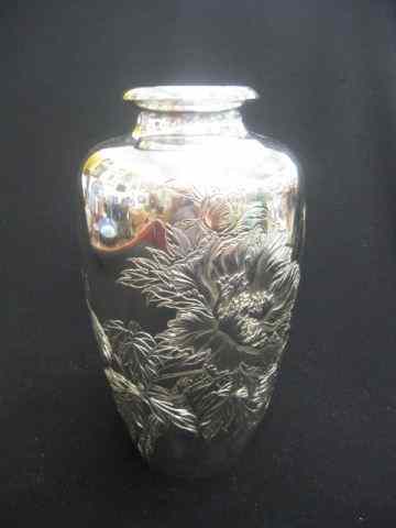 Appraisal: Chinese Silver Vase elaborate floral signed '' tall grams excellent