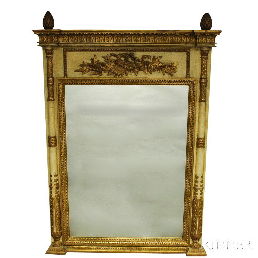 Appraisal: Painted and Gilt Neoclassical-style Pier Mirror the molded cornice with