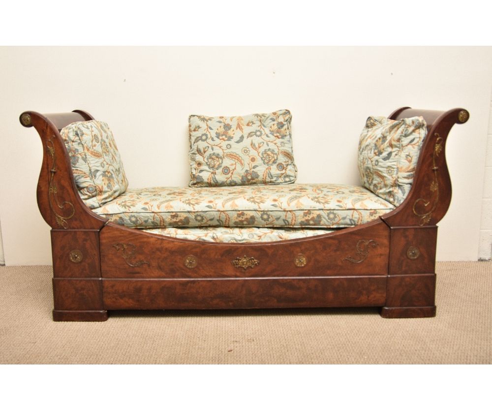 Appraisal: Mahogany Day Bed Mahogany day bed circa with ormolu brass