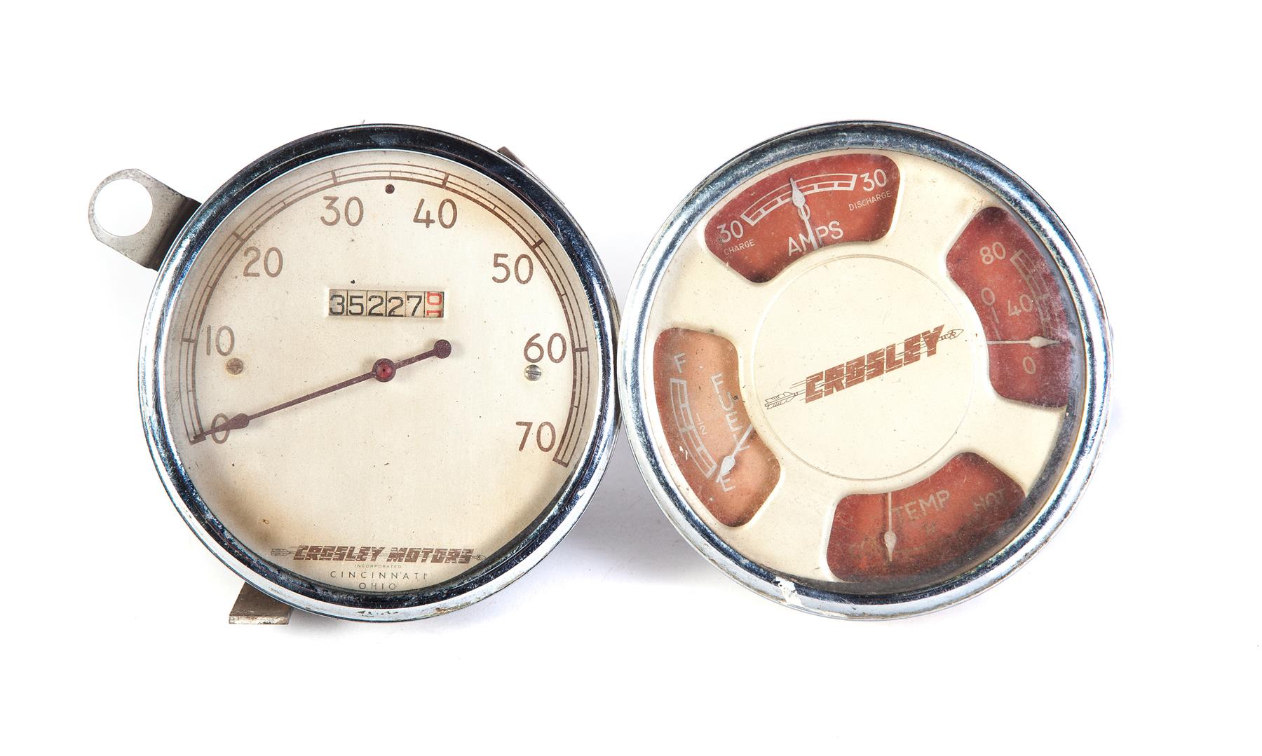 Appraisal: TWO CROSLEY MOTORS GAUGES American mid th century Two dash