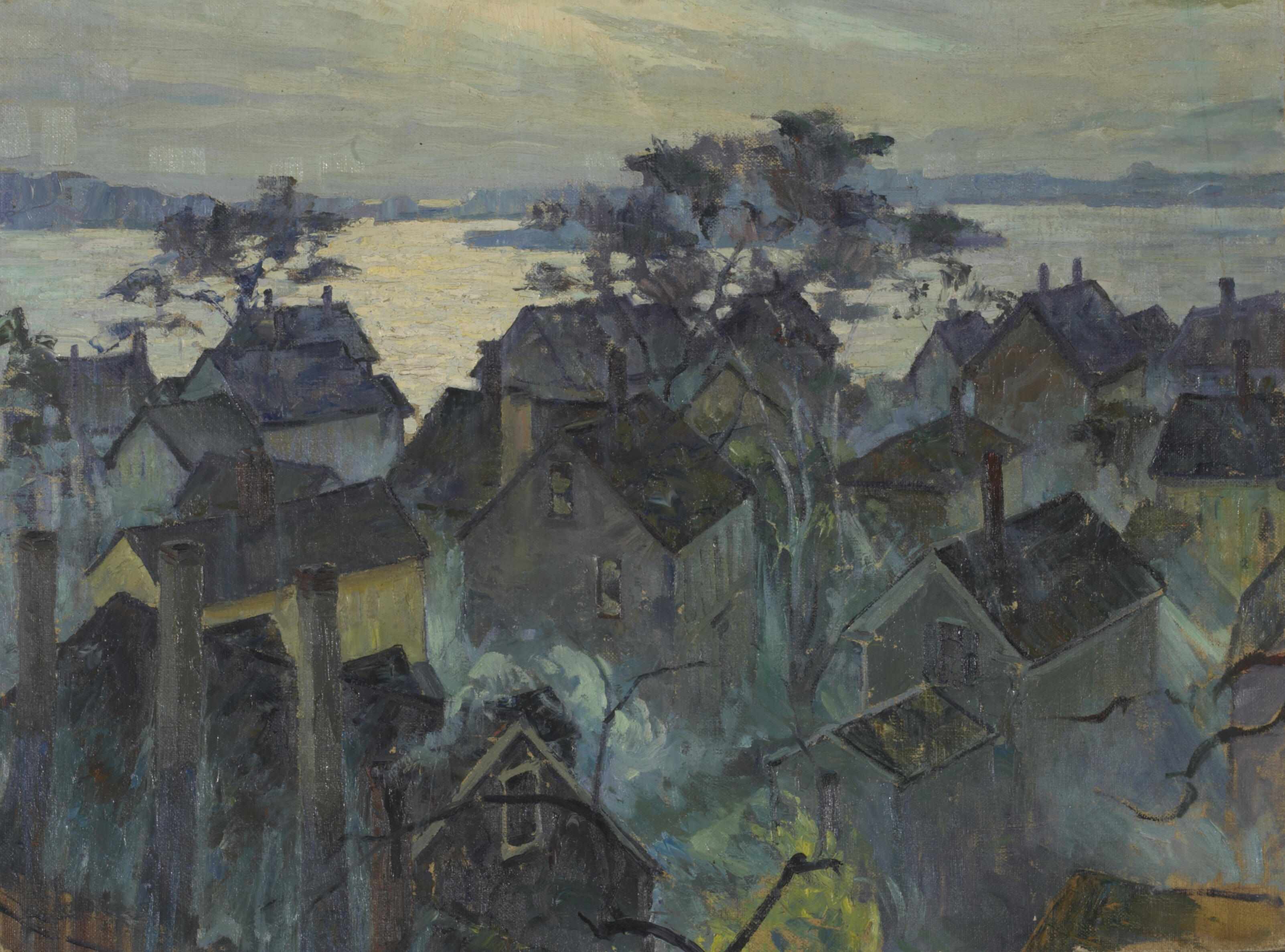 Appraisal: n a Myron Angelo Oliver American - Rooftops and bay