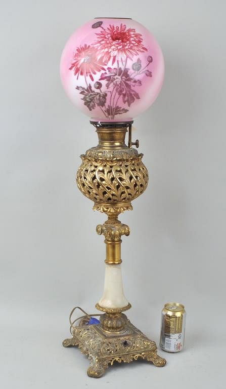 Appraisal: Bradley Hubbard Banquet Parlor Lamp onyx metal base with glass