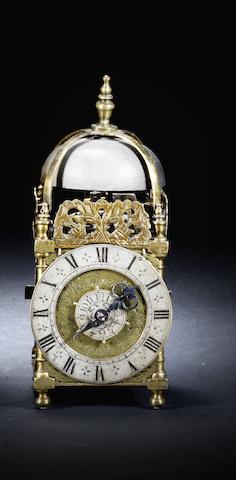 Appraisal: A late th century miniature brass lantern timepiece with alarm