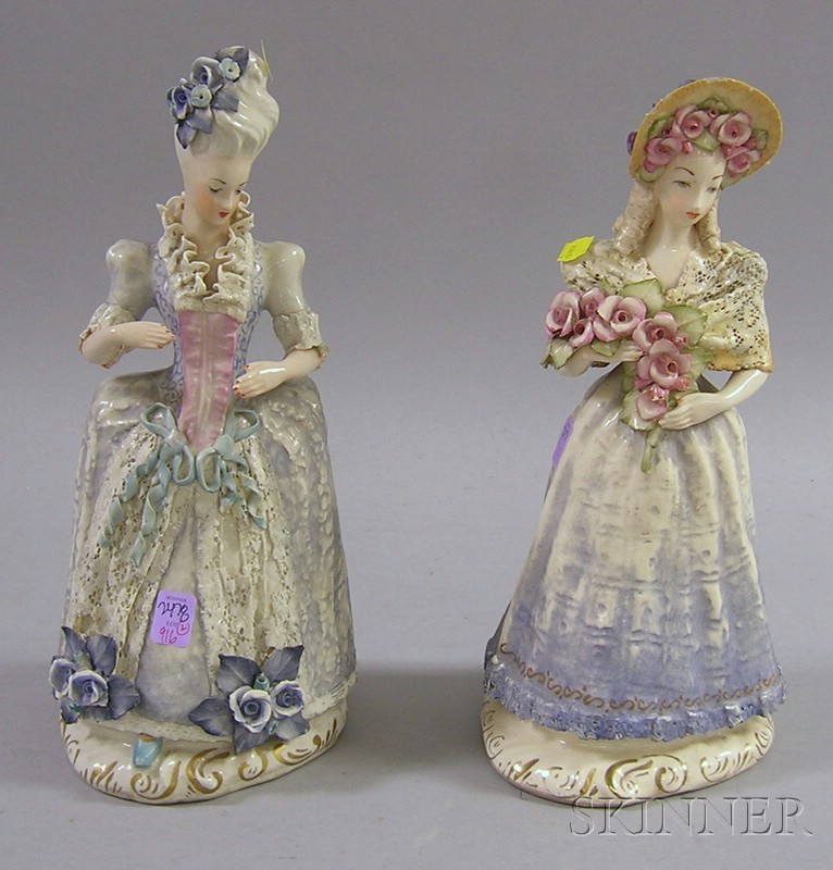 Appraisal: Two Hand-painted Glazed Ceramic Figures of Maiden ht to in