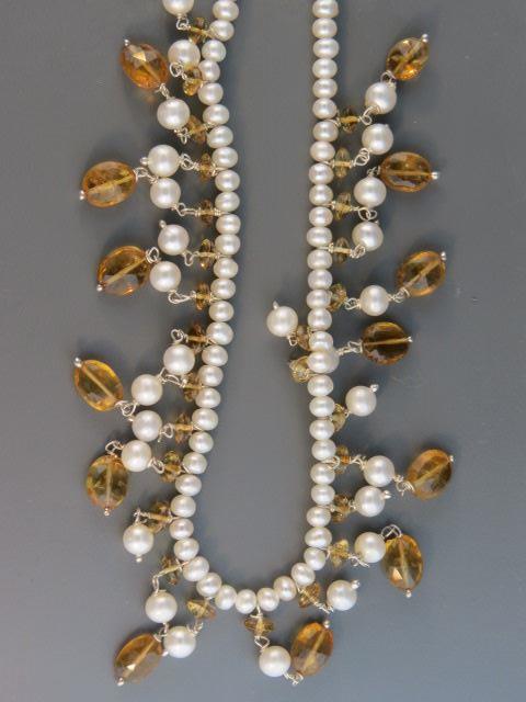 Appraisal: Citrine Pearl Necklace briolette style sterling fittings long stunning