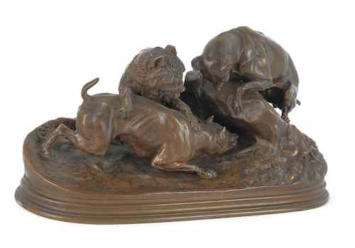 Appraisal: P J Mene French - bronze titled Rabbit Chase h