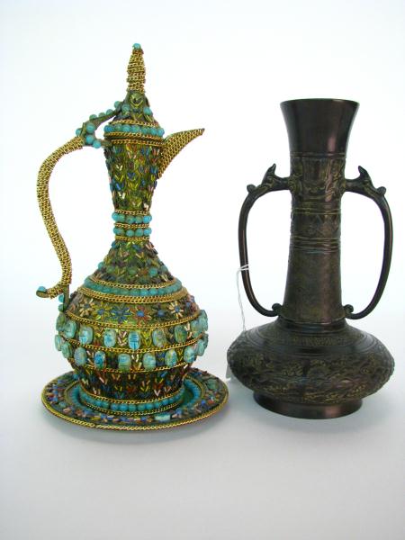 Appraisal: Middle Eastern Bronze Vase '' high with dragon motif handles