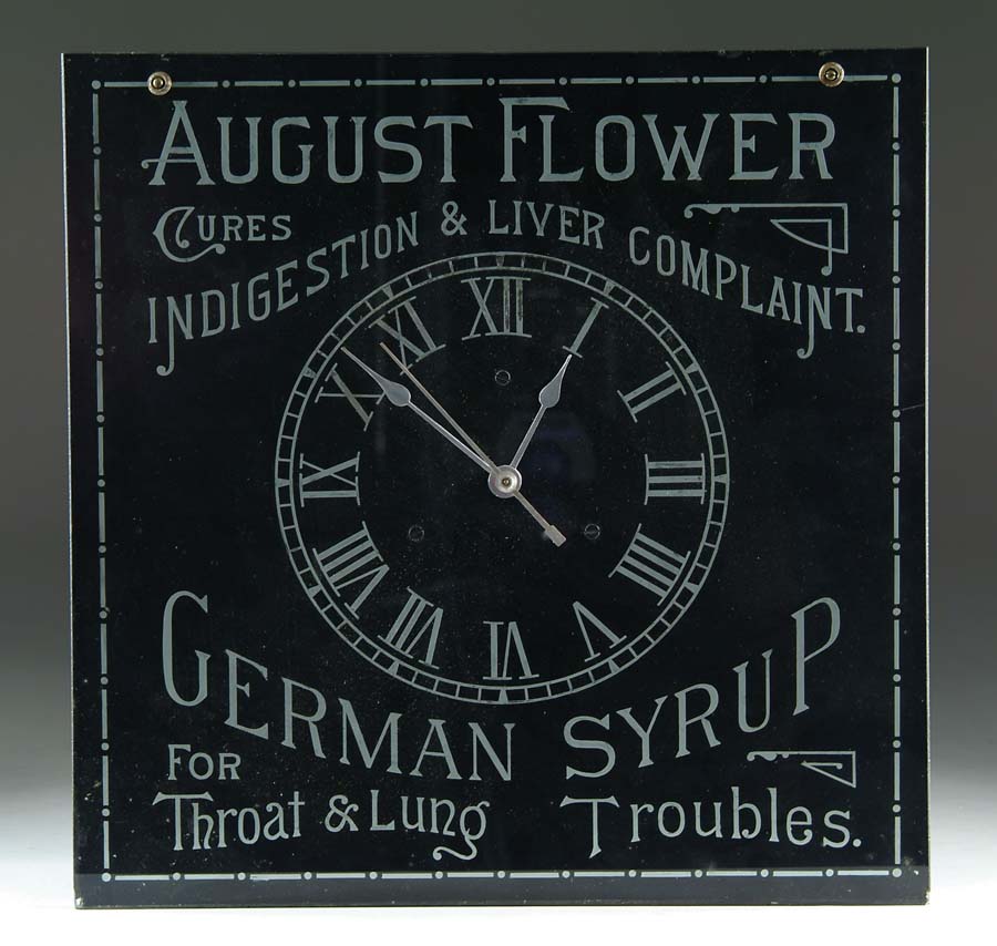 Appraisal: AUGUST FLOWER GERMAN SYRUP CLOCK R O G advertising clock