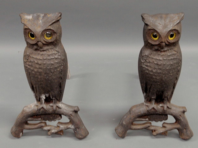 Appraisal: Pair of owl andirons h x l