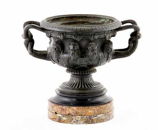 Appraisal: Continental bronze Warwick vase th century entwined handles on squat