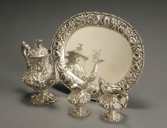 Appraisal: Stieff Repouss Sterling Assembled Three-Piece Tea Service and Tray Baltimore