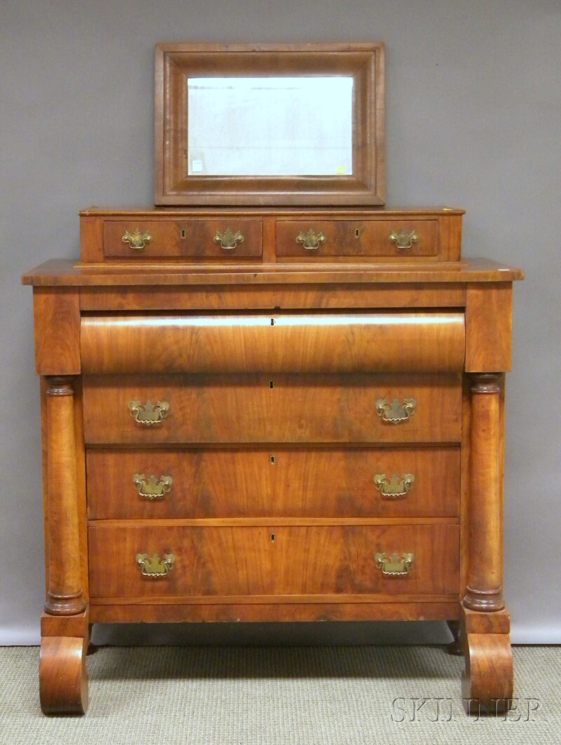 Appraisal: Empire Mahogany and Mahogany Veneer Bureau and Ogee Mirror bureau