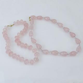 Appraisal: Two Vintage Rose Quartz Bead Necklaces With Karat Gold Clasps