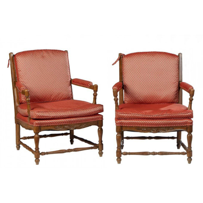 Appraisal: Pair of French Provincial Style Carved Walnut Ladderback Fauteuils th