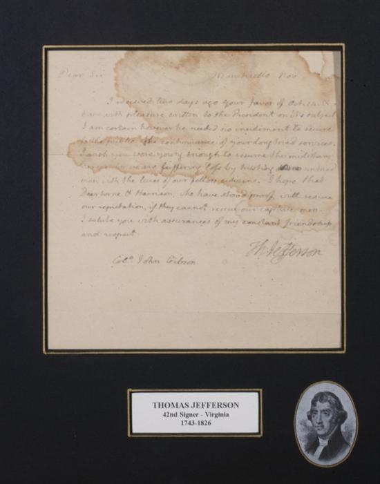 Appraisal: THOMAS JEFFERSON - ALS p to Monticello Nov n d