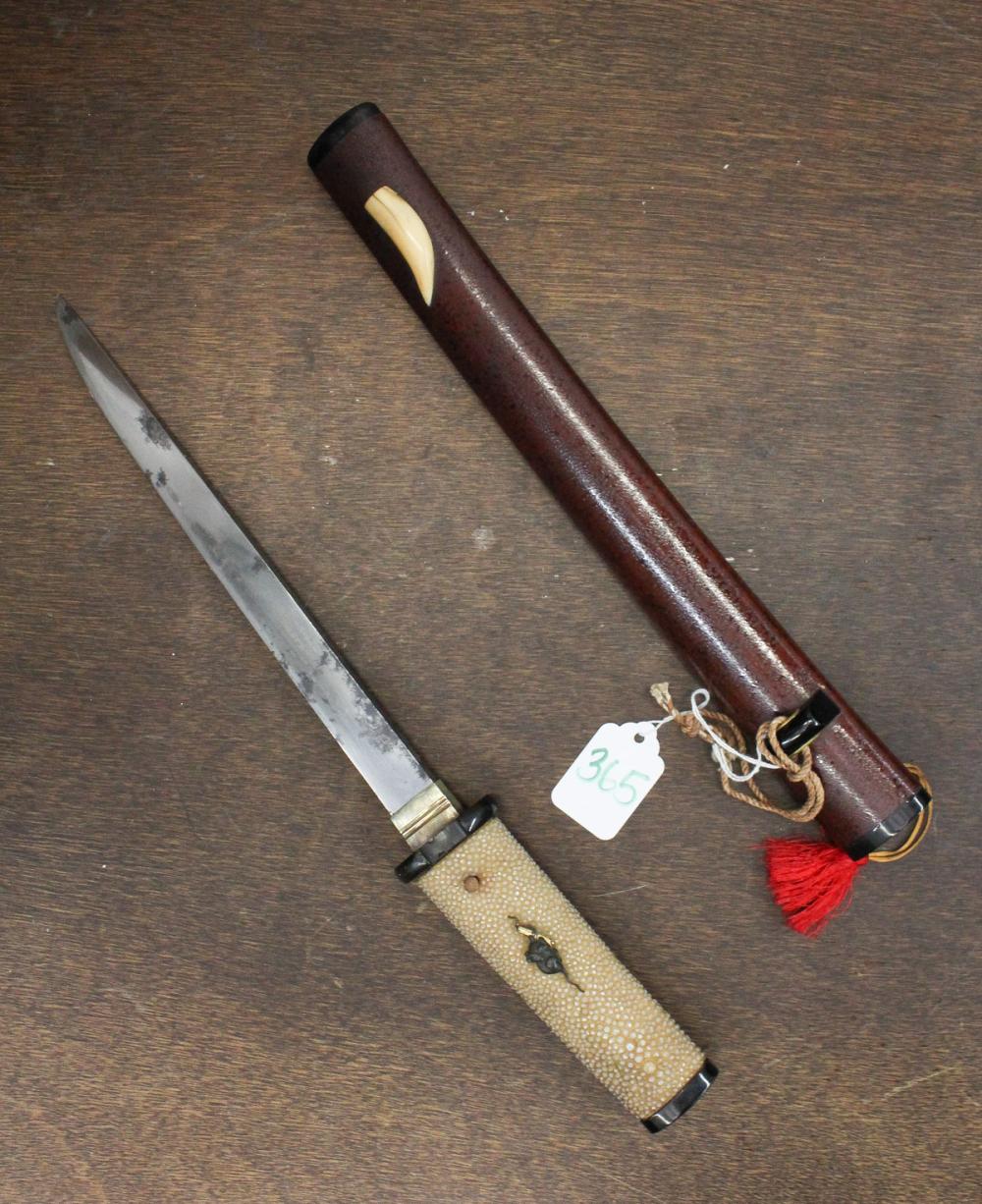 Appraisal: JAPANESE TANTO SWORD having a slight curve blade brass habaki