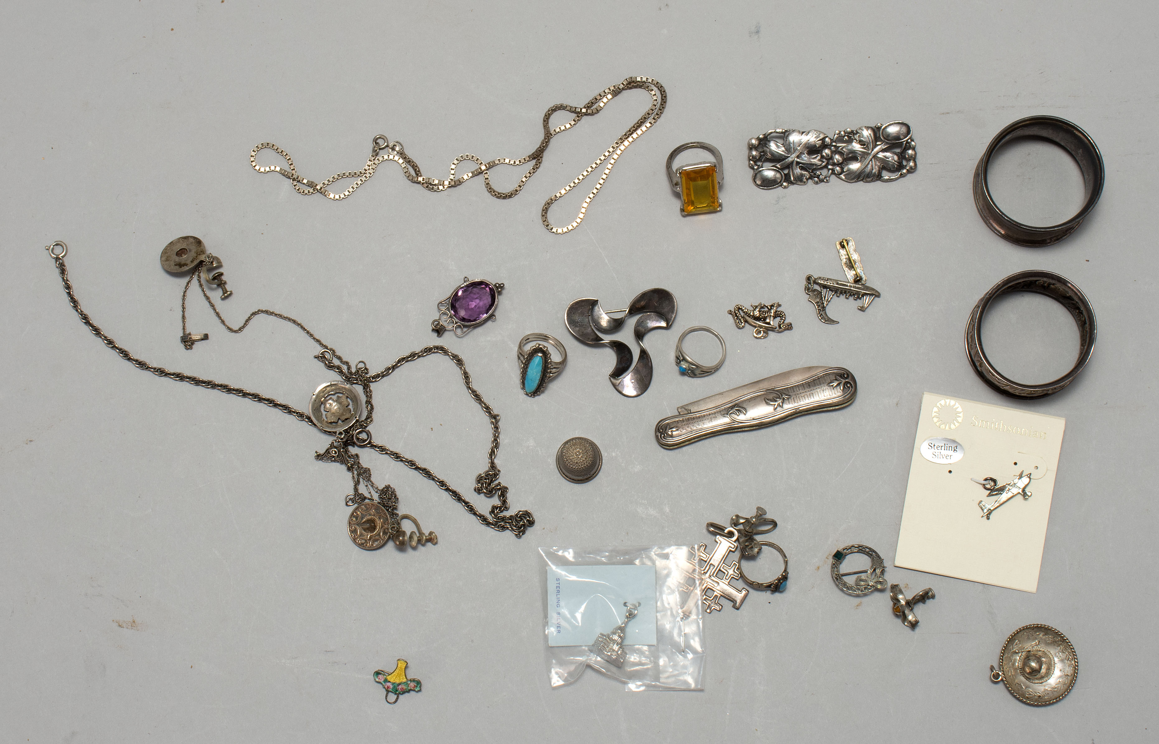 Appraisal: TWENTY-SIX PIECES OF STERLING SILVER JEWELRY AND PERSONAL ITEMS th