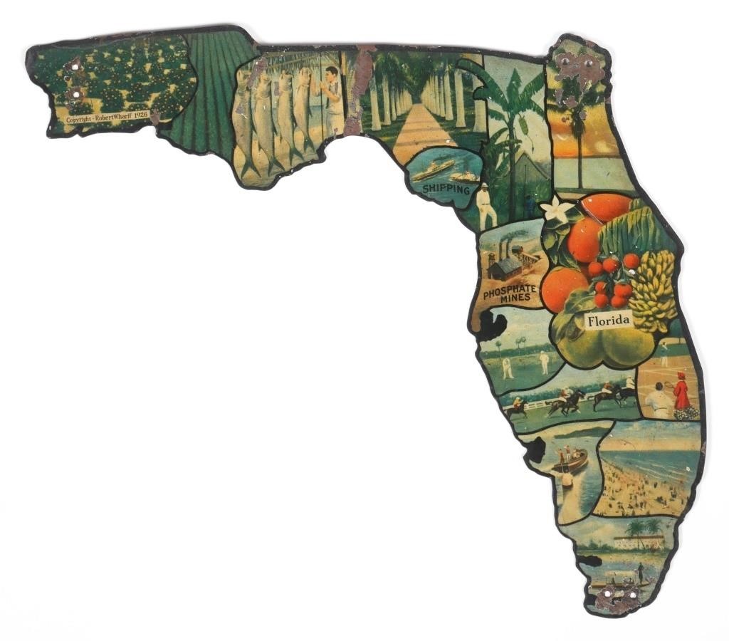 Appraisal: This x tin outline map of Florida is covered with