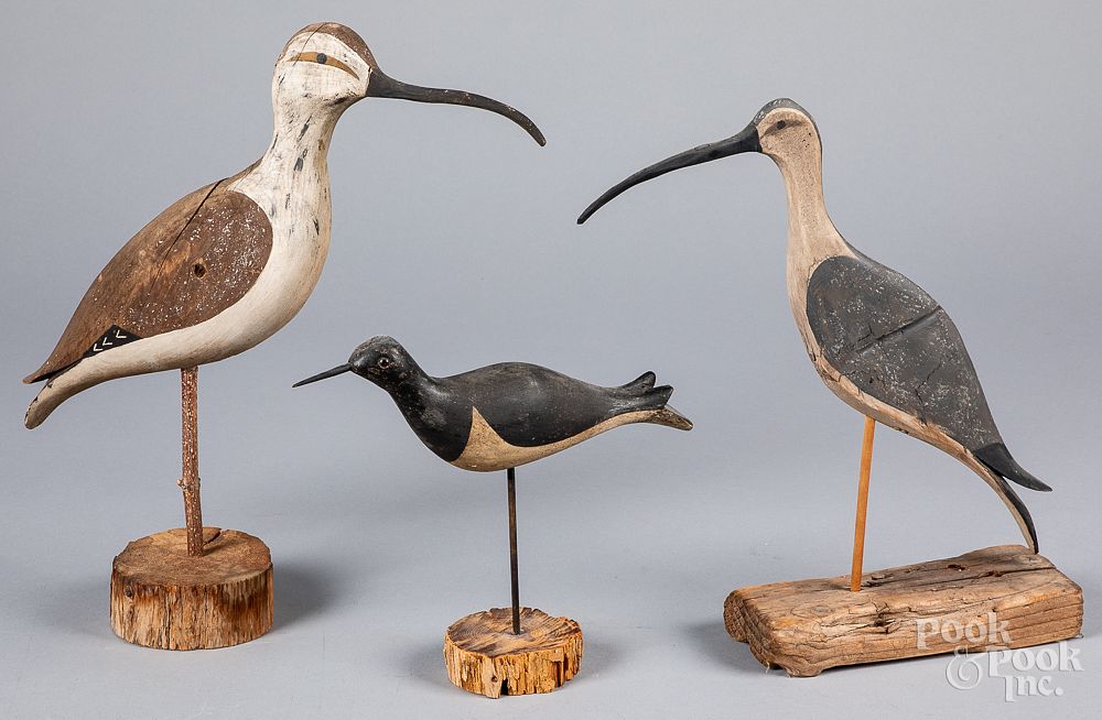 Appraisal: Three carved and painted shorebirds Three carved and painted shorebirds