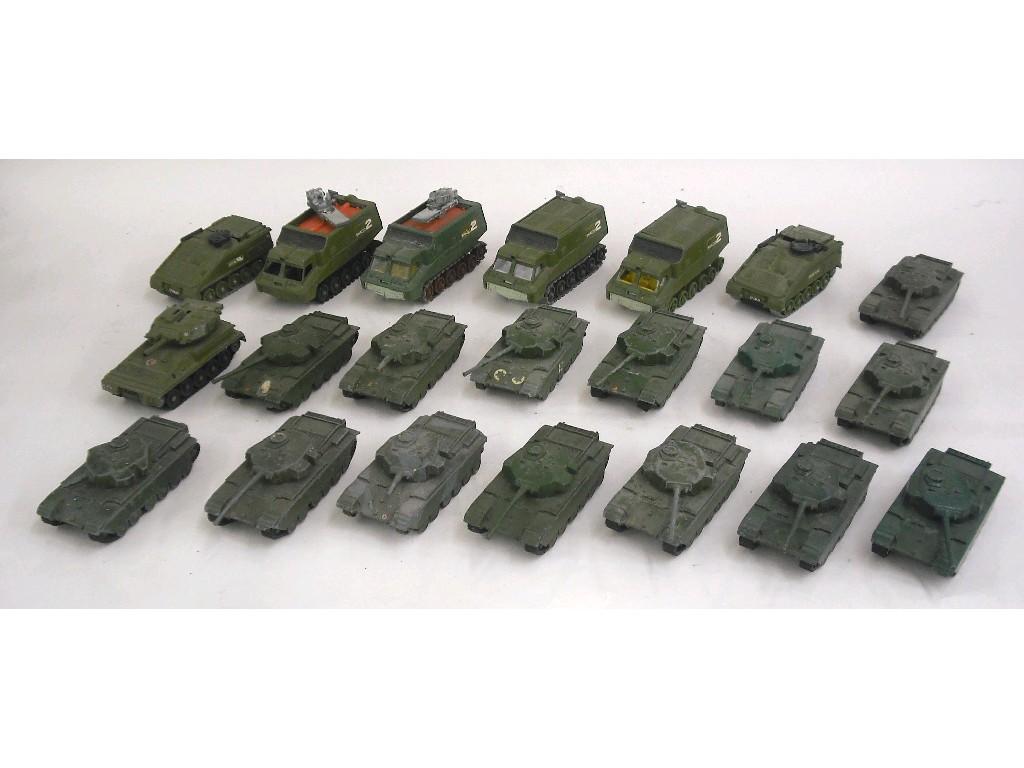 Appraisal: Fourteen Dinky Centurion tanks no Four Dinky Shado vehicles and