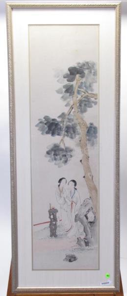 Appraisal: A vintage Japanese watercolor painting depicting figures in landscape unsigned