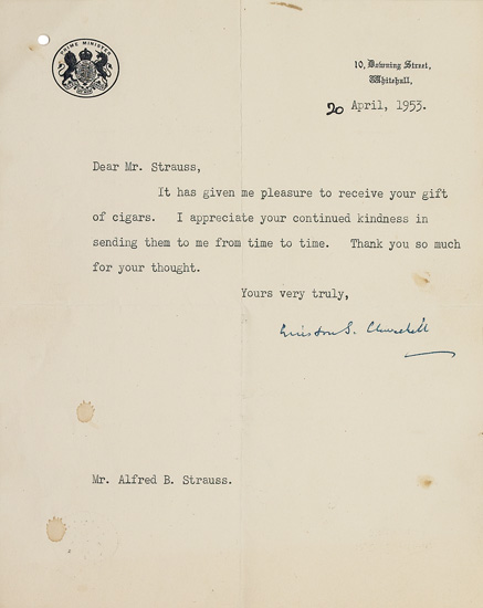 Appraisal: THE PRIME MINISTER LOVED CIGARS CHURCHILL WINSTON S Brief Typed