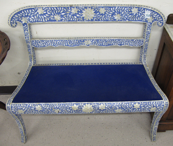 Appraisal: EMPIRE STYLE SETTEE of wood construction overlaid with mother-of-pearl forming