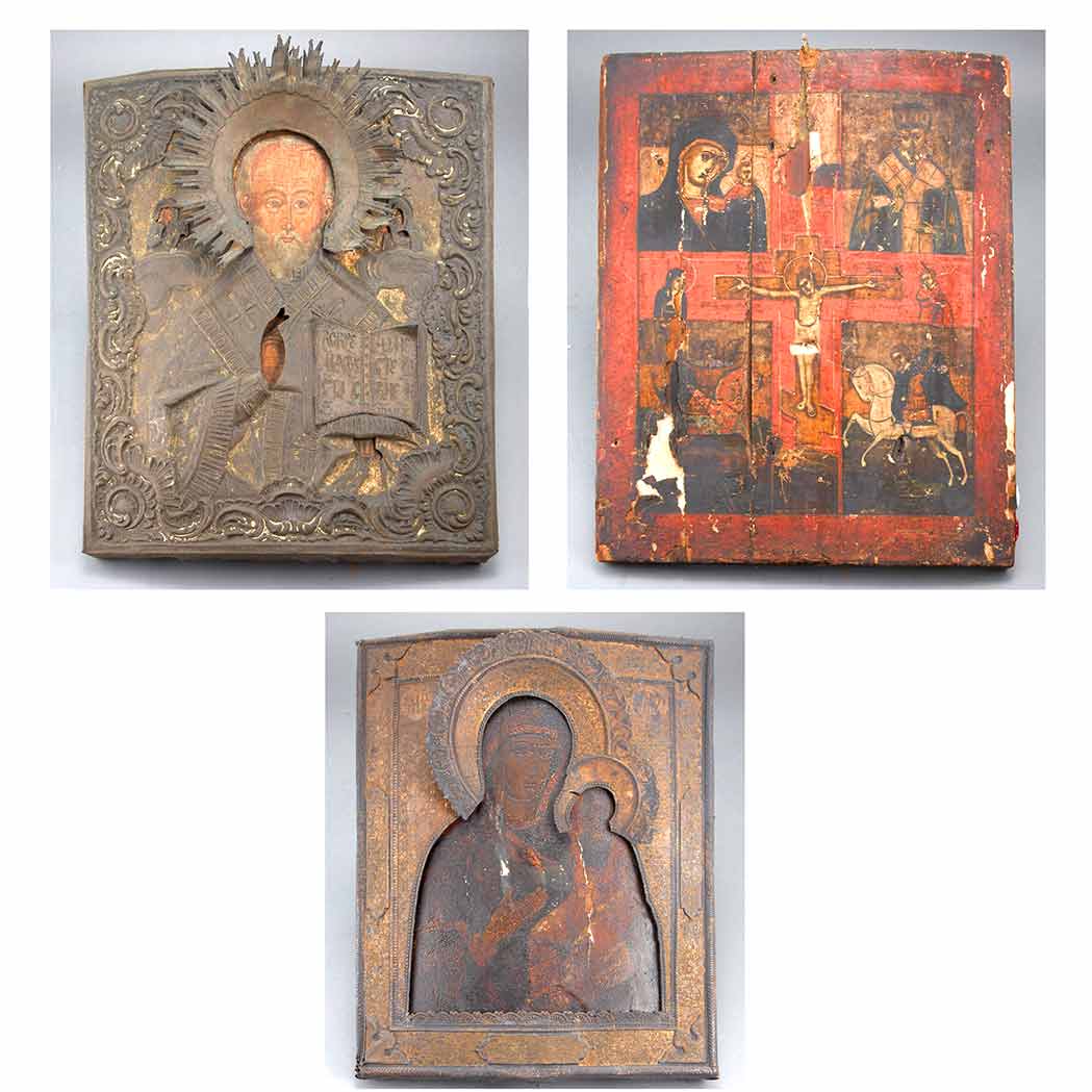 Appraisal: Group of Three Continental Icons Probably russian th century Two