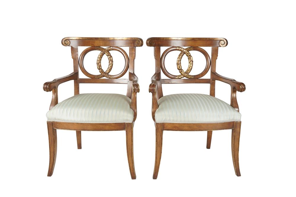 Appraisal: PAIR OF NEOCLASSIC-STYLE OPEN ARMCHAIRSlate th century each with gilt