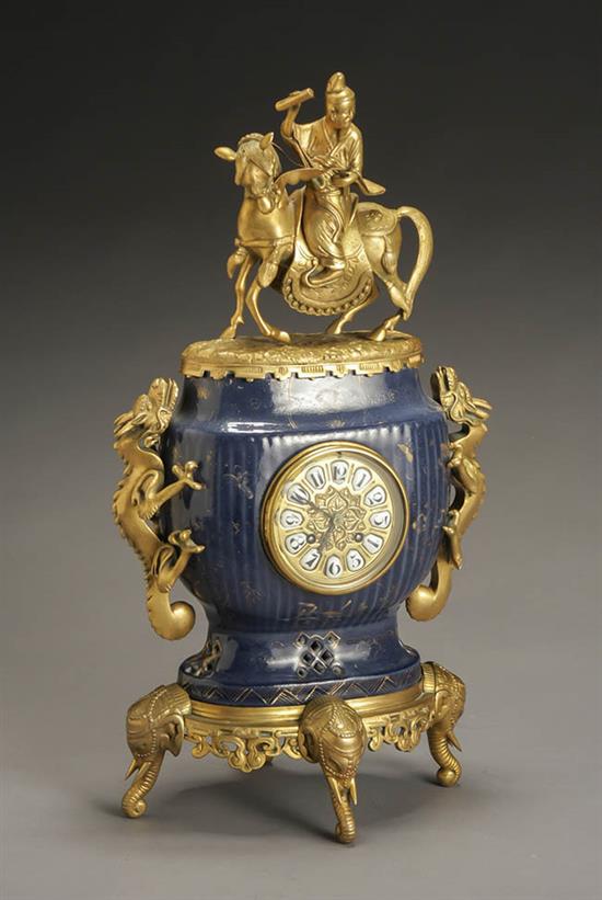 Appraisal: French Ormolu Mounted Porcelain 'Chinoiserie' Mantel Clock Japy Fr res