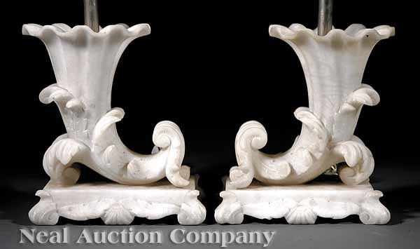 Appraisal: A Pair of Vintage Carved Alabaster Cornucopia Lamps