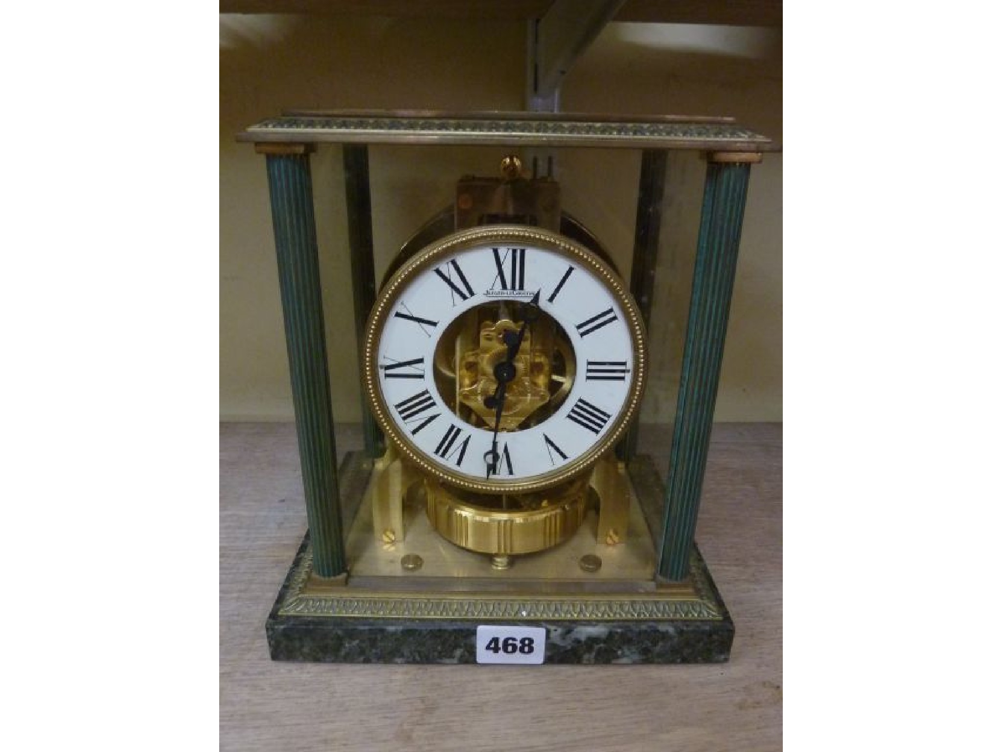 Appraisal: A Jaeger-Le-Coutre Atmos clock the case in brass and marble